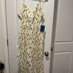 NWT Market & Spruce Mira Spaghetti Strap White and Green Maxi Dress XL stitch fi